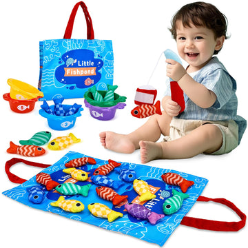 Gacoman Montessori Toys for 1 Year Old Boy Girl Birthday Gift- Cloth Fishing Game for Toddler1-3 for Grandkids with Stacking Cup