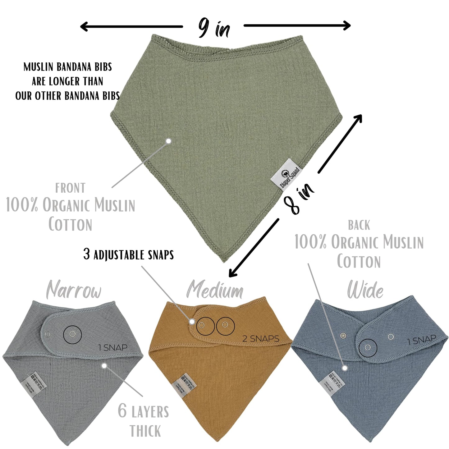 Diapersquad'S 10-Pack Baby Bibs For Drooling And Teething, Bibs For Boys, Baby Girl - Solid Cotton Baby Drool Bibs (Muted - 100%