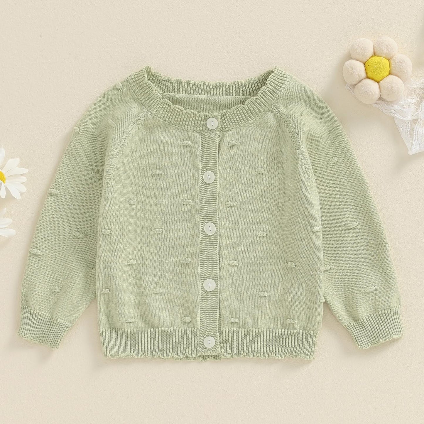 Infant Baby Girl Cardigan Sweater Long Sleeve Button Up Knit Sweatshirt Jacket Toddler Baby Girl Fall Outfits (Green, 3-4 Years)
