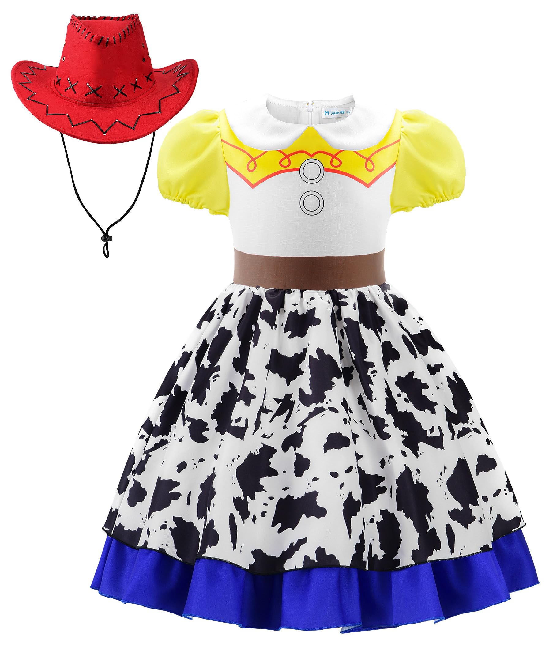 EleFairy Cowgirl Costume Girls Jessie Costume Halloween Party Princess Dress Up Outfit Cowgirl Dress with Red Cowboy Hat (4T/110