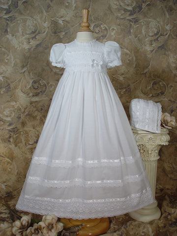 Little Things Mean A Lot 30' Cotton Batiste White Christening Baptism Gown With Cluny Trim And Bonnet - 3 Months (8-12 Lbs)