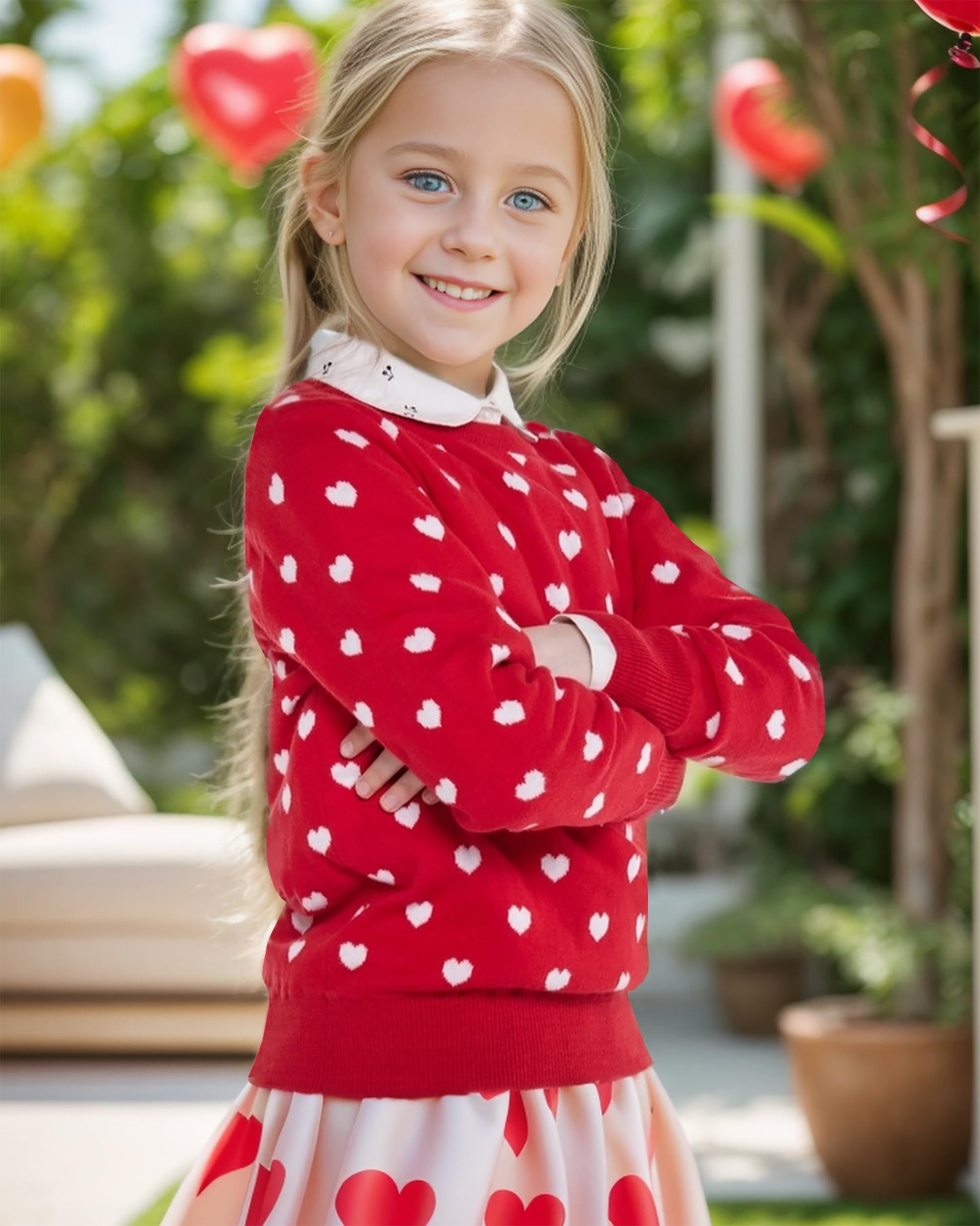 Boboyoyo Girls Sweaters Cotton Kids Heart Sweater Valentine Holiday Pullover Teen Clothes Crew Neck Knit Top Long Sleeve Red