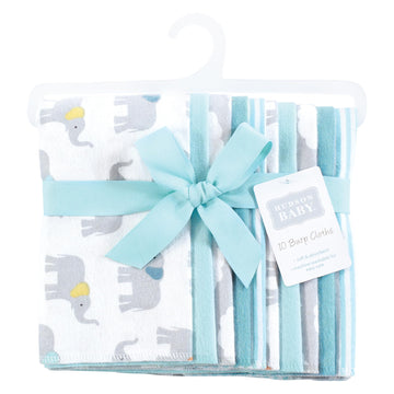 Hudson Baby Unisex Baby Flannel Burp Cloth 10Pk, Teal Elephant, One Size