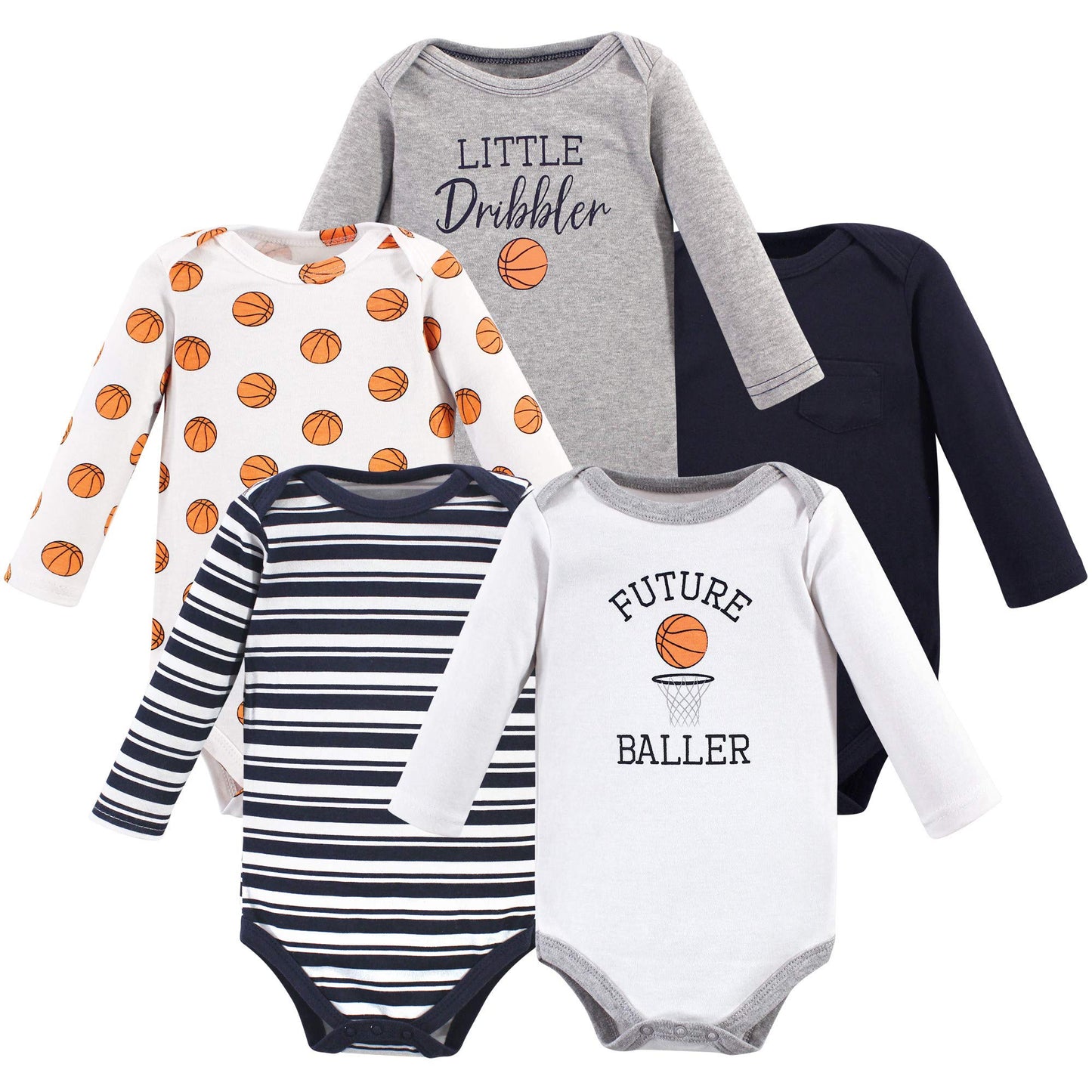 Hudson Baby Unisex Baby Cotton Long-Sleeve Bodysuits, Basketball, 6-9 Months Us