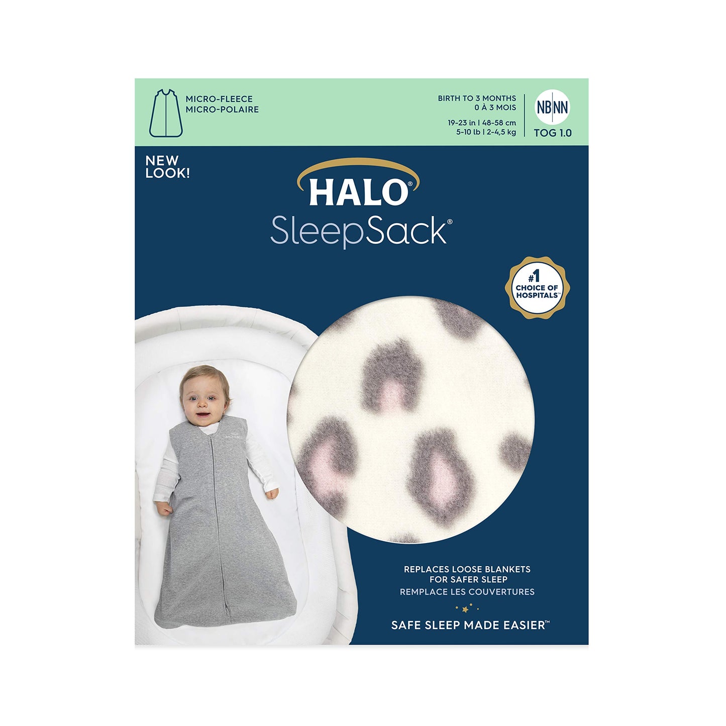 HALO Sleepsack Micro-Fleece Wearable Blanket, TOG 1.0, Leopard Pink, Large