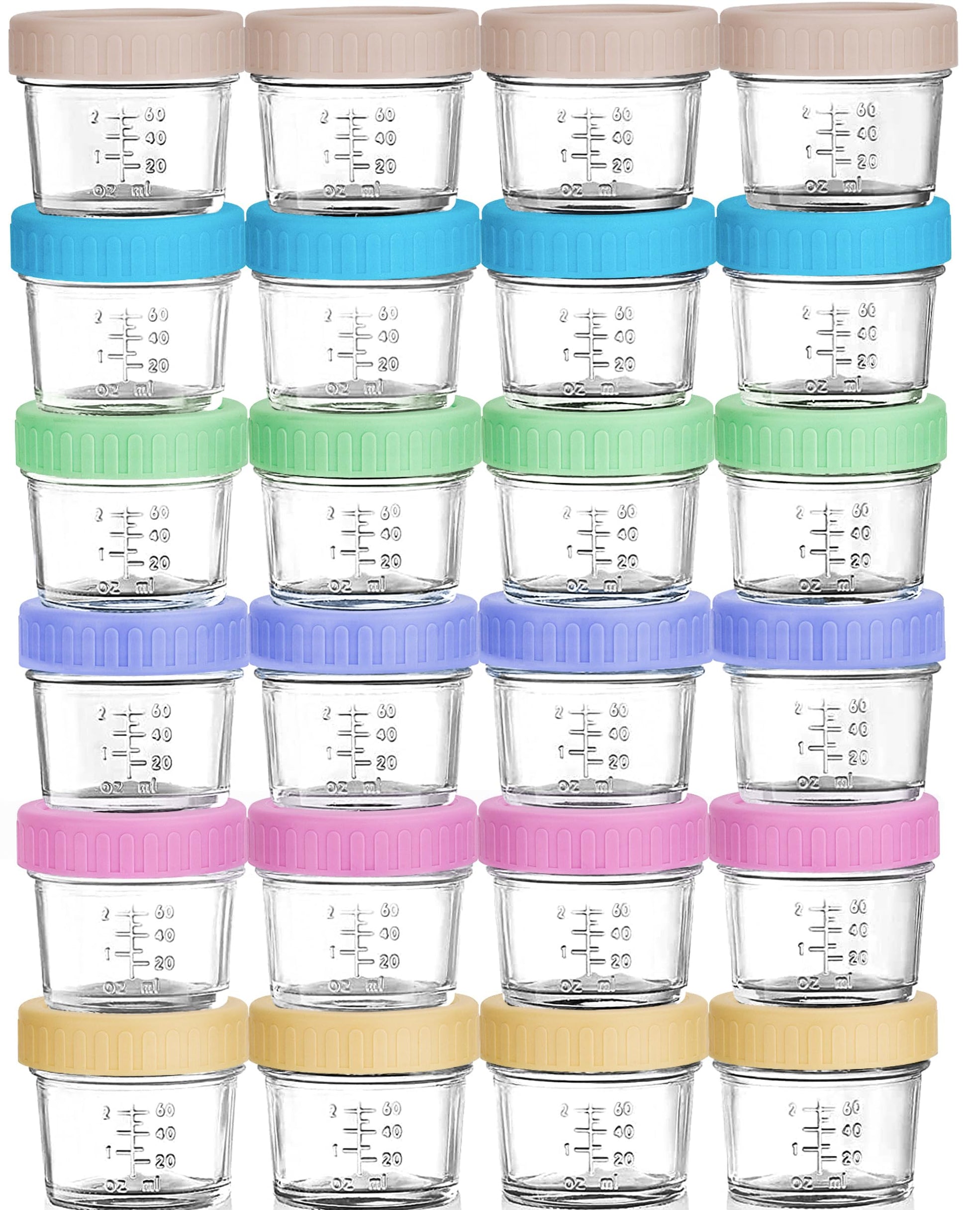 Willdan Glass Baby Food Storage Jars W/Lids (4 Oz, 24 Pack Set) Snack, Puree, Reusable Small Containers, Breast Milk, Fridge Or