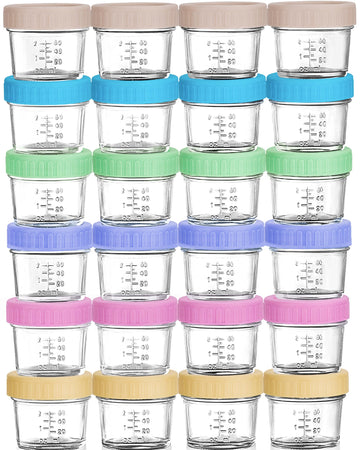 Willdan Glass Baby Food Storage Jars W/Lids (4 Oz, 24 Pack Set) Snack, Puree, Reusable Small Containers, Breast Milk, Fridge Or