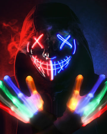 Stonch Halloween Mask Skeleton Gloves Set, 3 Modes Light Up Scary Led Mask With Led Glow Gloves, Halloween Decorations Anonymous