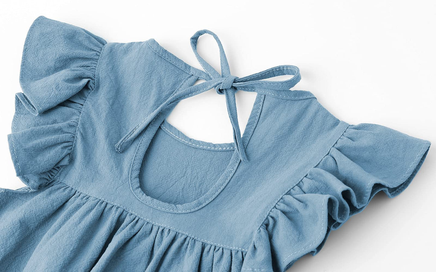 Lyxiof Toddler Baby Girl Cotton Linen Dress Ruffle Sleeve Halter Sleeveless Kids Casual Beach Dresses Blue 90Cm