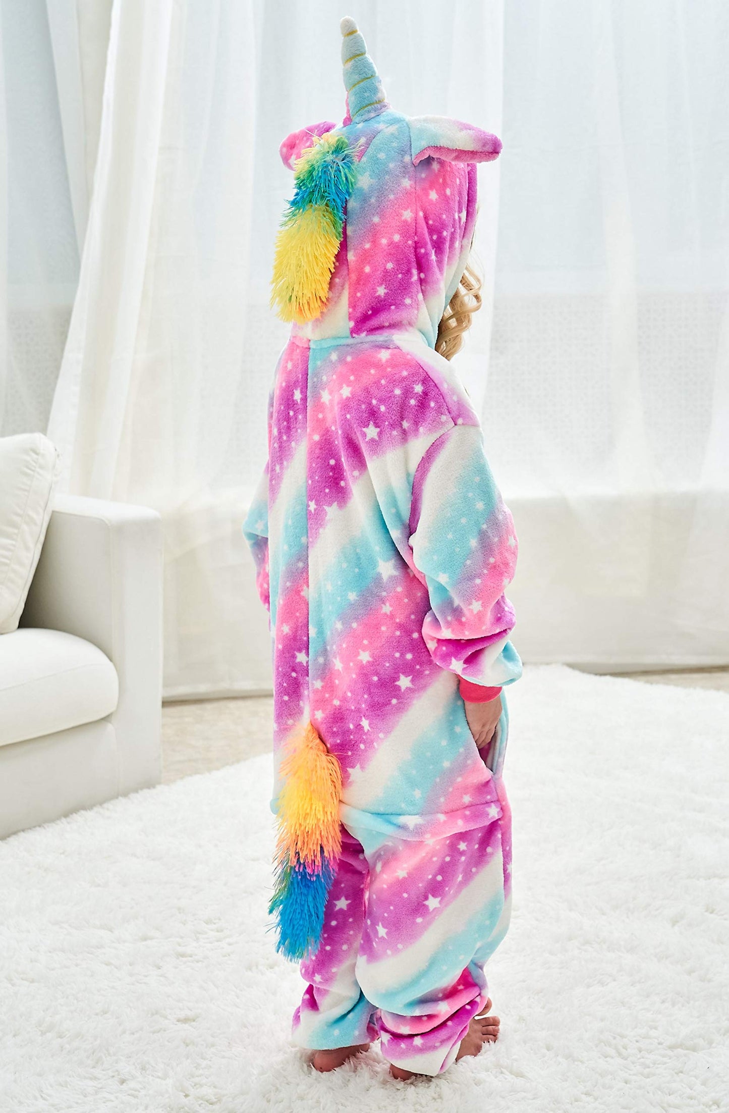 Chetosho Unicorn Hooded Onesie Girls Halloween One Piece Kids Costume (Oblique Stripe Starry Pink 7-8 Years)