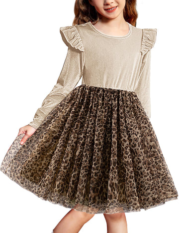 Arshiner Toddler Tulle Dress Velvet Tutu Fall Long Sleeve Winter Casual Outfit Leopard Size 2