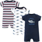 Hudson Baby Unisex Cotton Rompers, Shark, 0-3 Months