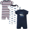 Hudson Baby Unisex Cotton Rompers, Shark, 0-3 Months