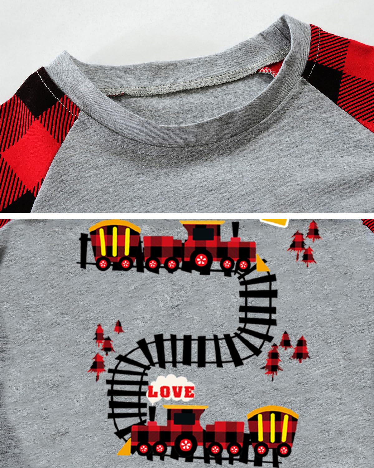 Toddler Valentine'S Day Shirt Boy Girl Love Train Outfits Buffalo Red Plaid Raglan Sleeve Heart Clothes Kids Tee Tops 2T
