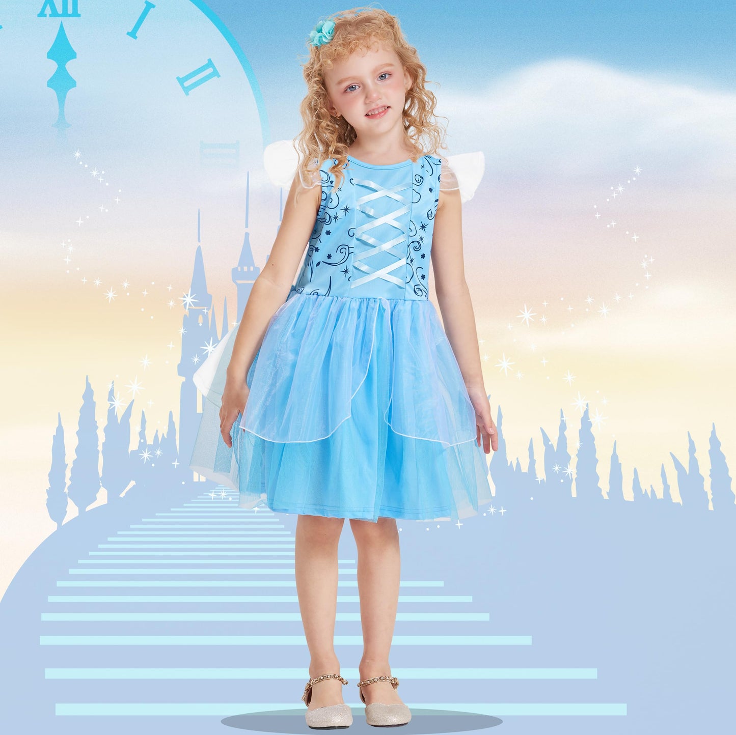 Alecosfun Princess Dress Up For Toddler Girls, 6 Pcs Costume Fancy Dresses Tutu Outfit For Little Kids Dress Up Birthday 4-6Y