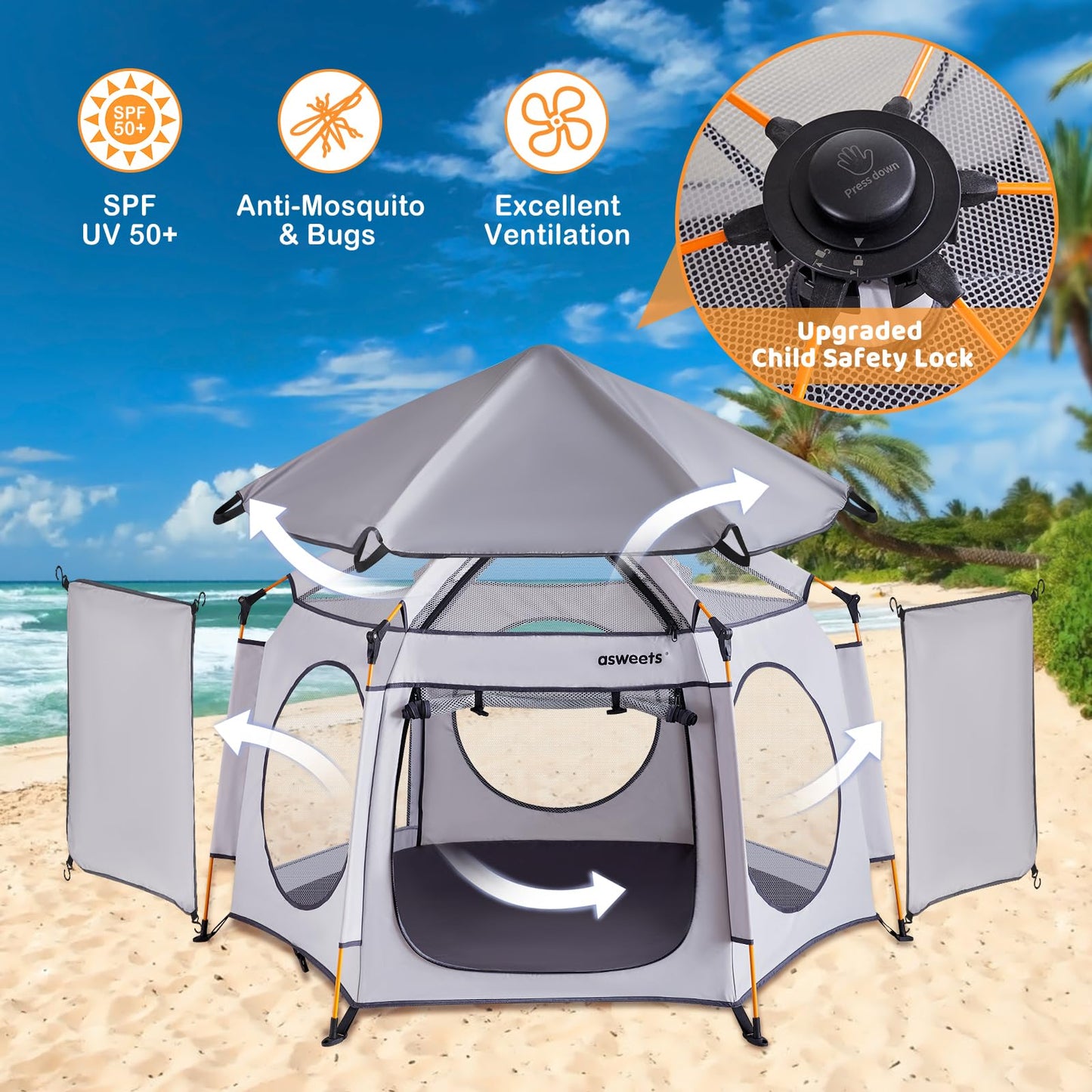 Asweets 4 In 1 Pop Up Playpen Indoor And Outdoor Portable, Lightweight Baby Playpen With Travel Bag,Baby Beach Tent And Play Tod