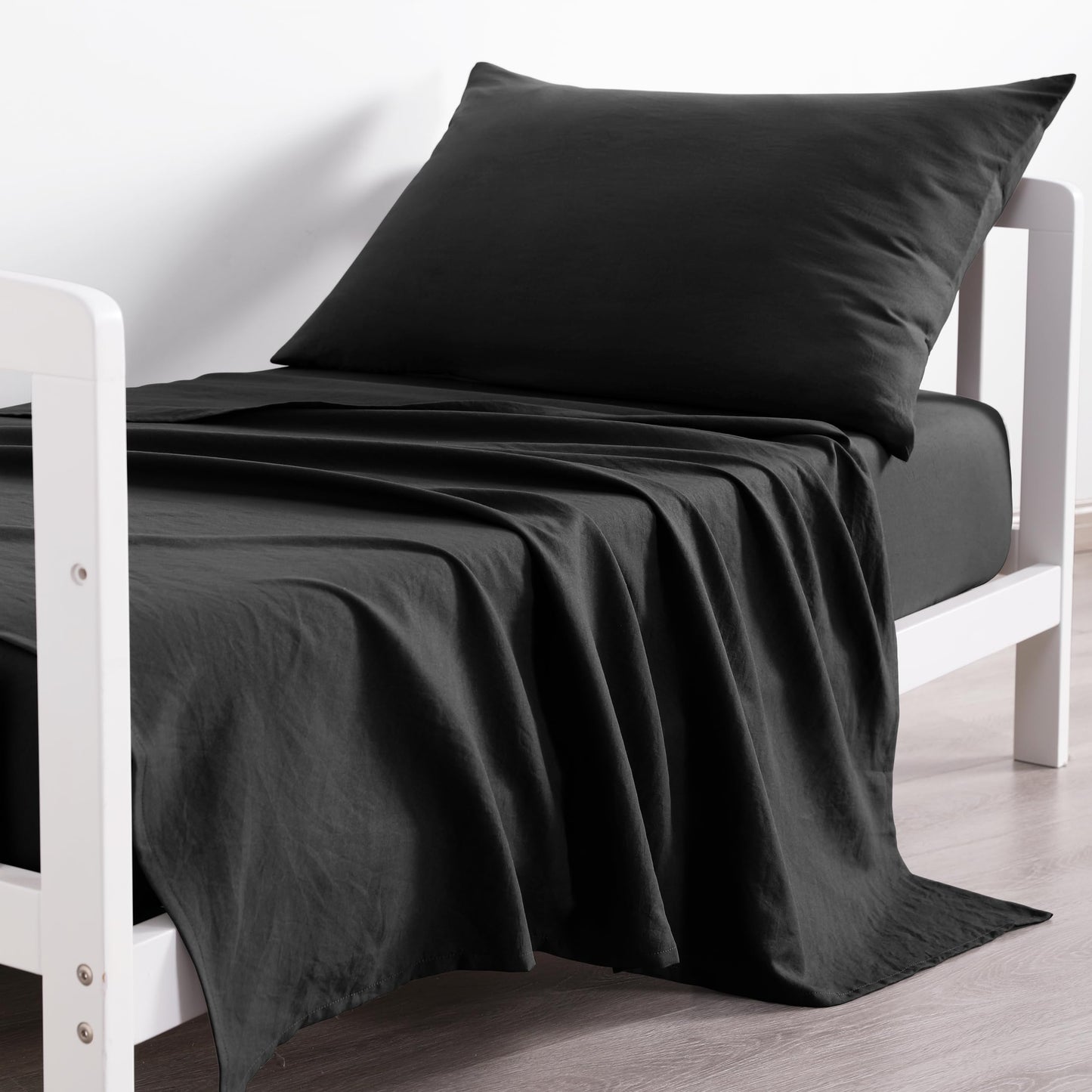 Ntbay Toddler Sheet Set - 3-Piece Microfiber Crib Sheet Set - Flat Sheet, Fitted Sheet, Pillowcase - Solid Toddler Bedding, Blac