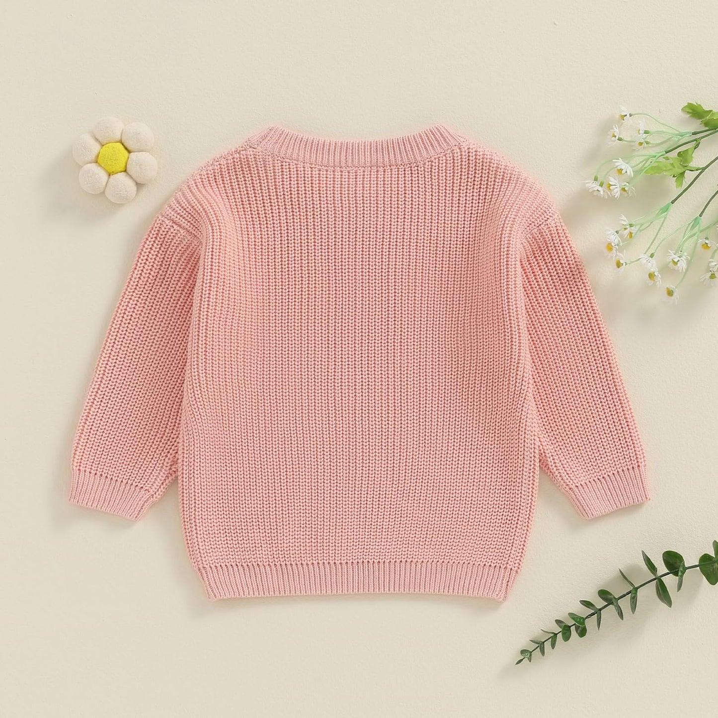 Amnnchya Toddler Infant Baby Girl Knit Sweater Big Sister Little Sister Matching Outfits Long Sleeve Pullover Sweatshirt (Pink,