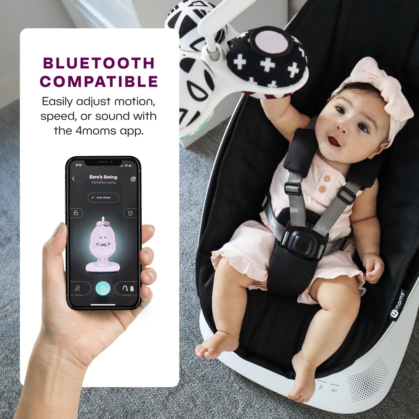 4Moms Mamaroo Multi-Motion Baby Swing, Bluetooth Enabled With 5 Unique Motions, Black