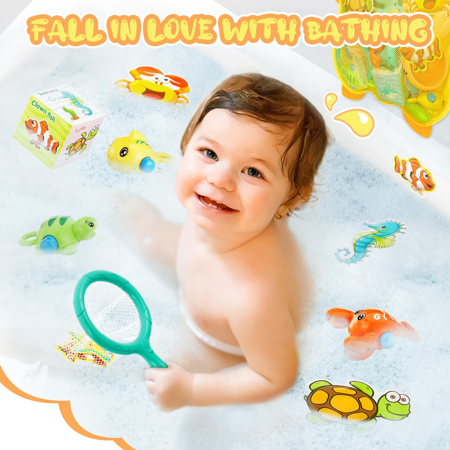 EKUEASYKU Dinosaur Bath Toys for Toddlers Shower Bath Time Fishing Games with Ocean Animals Dice Bathtub Toys Tub Gift for Baby