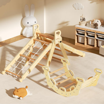 Bluewood 2025 8 In 1 Pikler Triangle Climbing Set Toddler Toys Indoor Baby Jungle Gym Climber Playground For Kids - Natural Wood