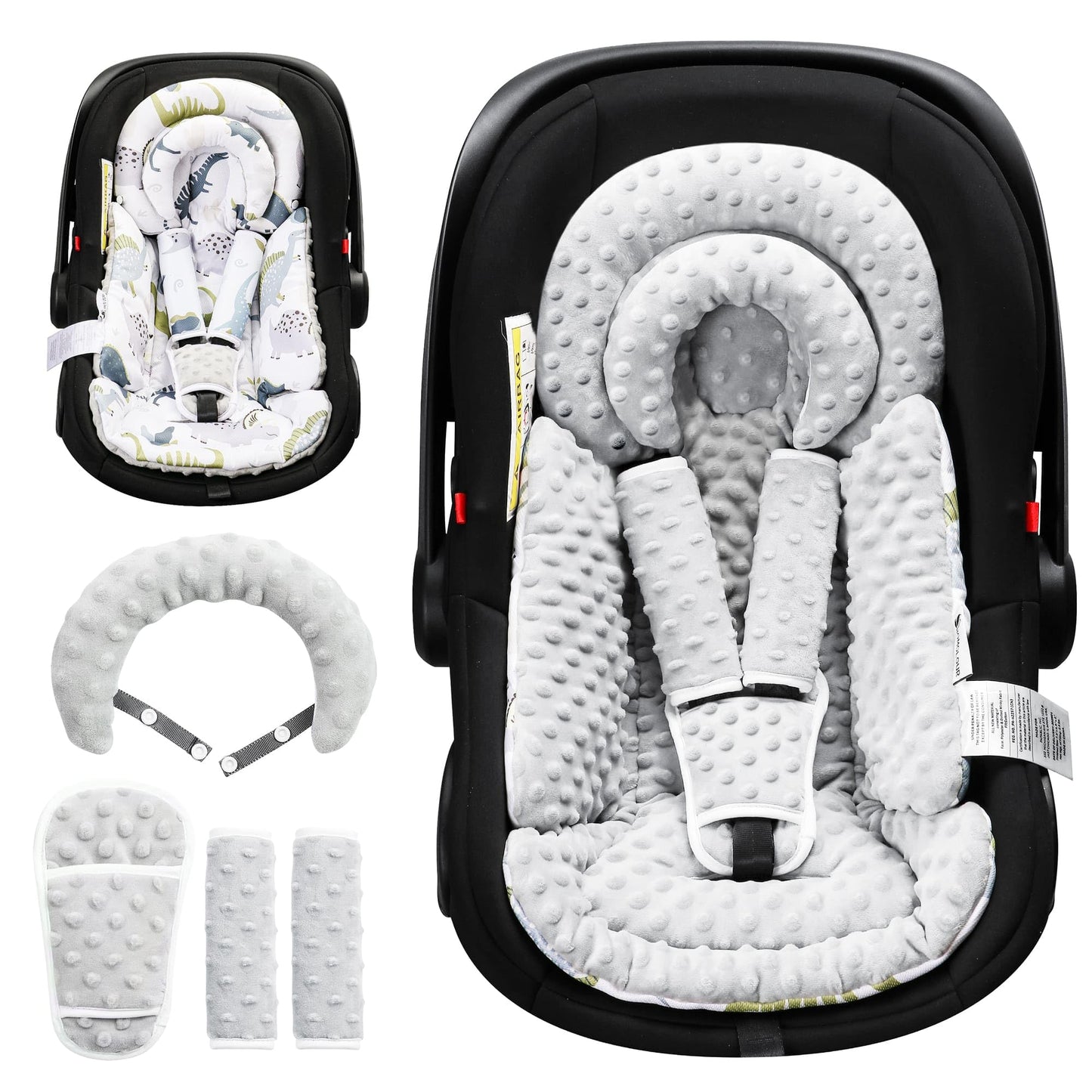 BOMOLOUR Infant Car Seat Insert with Removable Cushion for Baby Preemie Newborn Infant, Reversible carseat Insert Head Body Supp