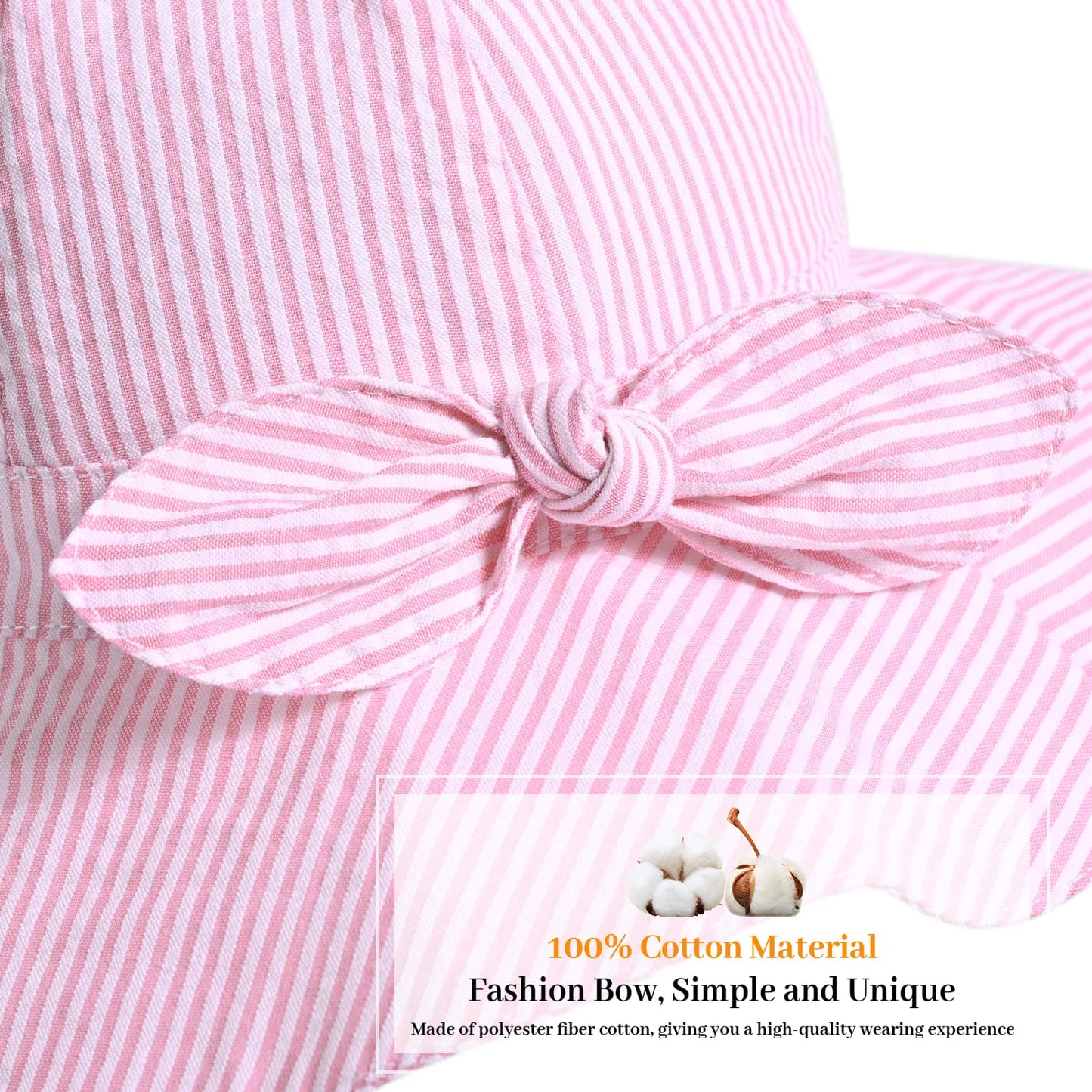 Baby Girl Sun Hat With Upf 50+ Outdoor Adjustable Beach Hat With Wide Brim Bucket Hats (6-12 Months, Pink-Stripe Printing)