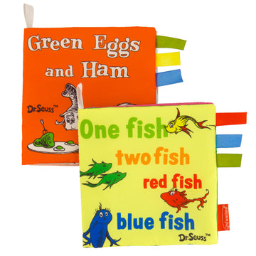 Infantino Dr. Seuss Soft Activity Books, One Fish Two Fish Red Fish Blue Fish & Green Eggs and Ham, Baby Cloth Books with Colorf