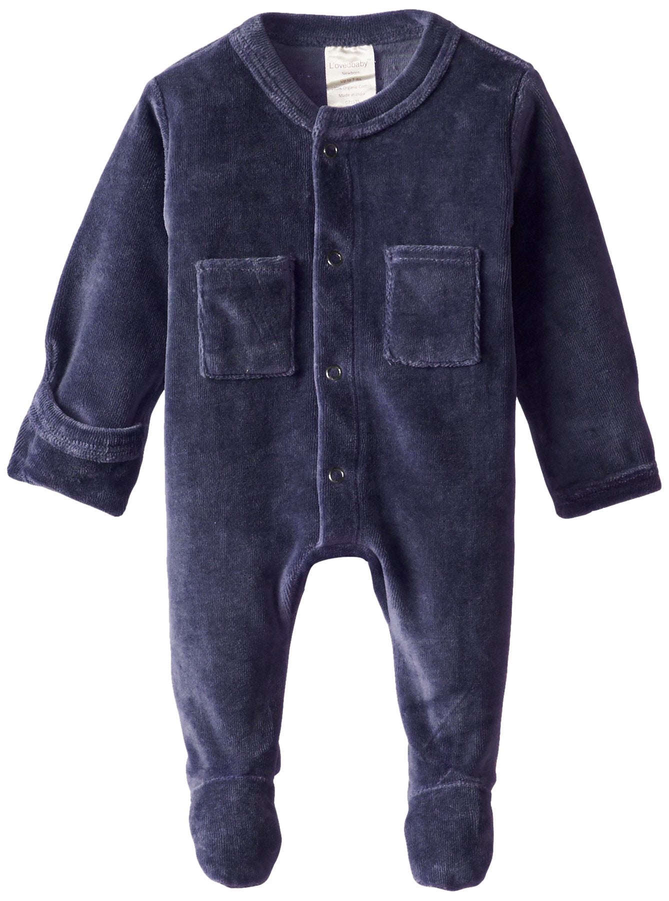 L'Ovedbaby Unisex-Baby Newborn Organic Cotton Velour Footed Overall, Navy, New Born