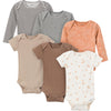 Gerber Unisex Baby Multi-Pack Onesies Bodysuits (Short And Long Sleeve), Tan Little Apples, 12 Months