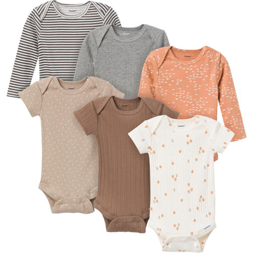 Gerber Unisex Baby Multi-Pack Onesies Bodysuits (Short And Long Sleeve), Tan Little Apples, 12 Months