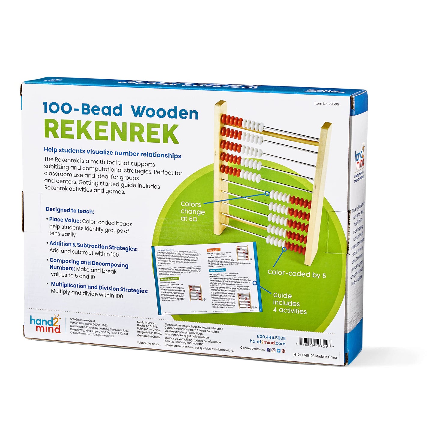 hand2mind 100 Bead Wooden Rekenrek, Abacus for Kids Math, Math Manipulatives Kindergarten, Counting Rack for Kids, Counters for