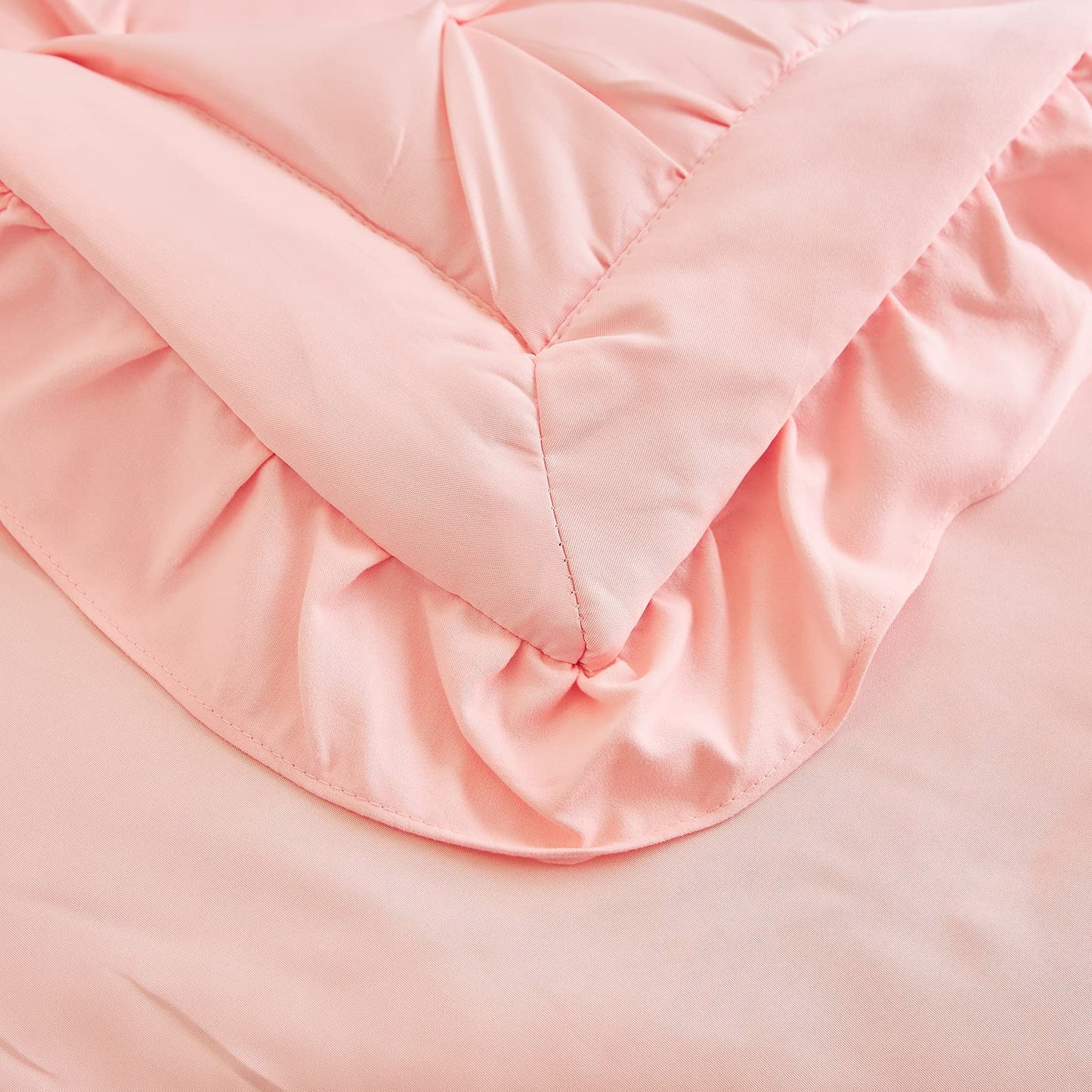 4 Pieces Pinch Pleated Toddler Bedding Set With Ruffle Fringe, Solid Color Pink Unisex Pintuck Toddler Sheet Sets For Baby Girls