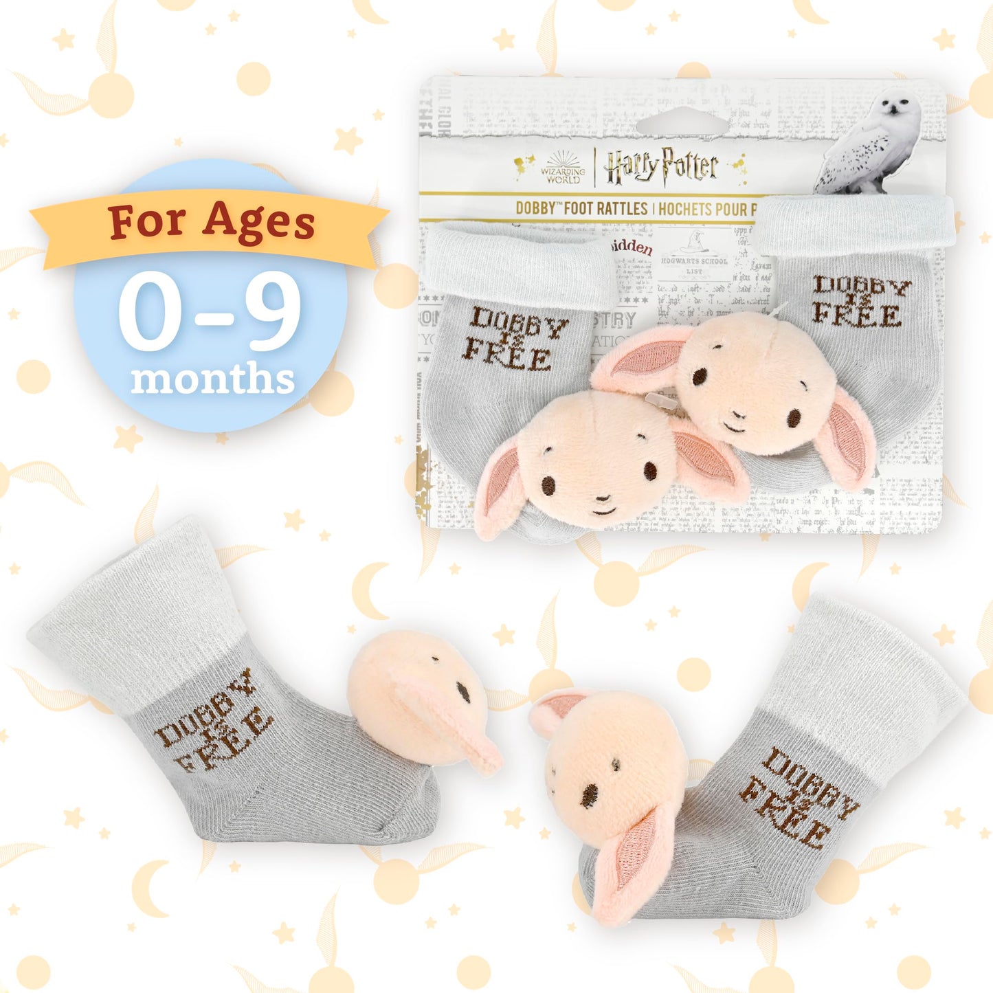 Kids Preferred Harry Potter Dobby Baby Infant Rattle Socks with Dobby Plush Rattle and Dobby is Free - Soft Baby Sock Feet Rattl