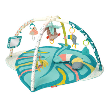 Infantino 4-In-1 Deluxe Twist & Fold Activity Gym & Play Mat, Tropical - Includes Linkable Toys, Musical Monkey, Mirror And Bols