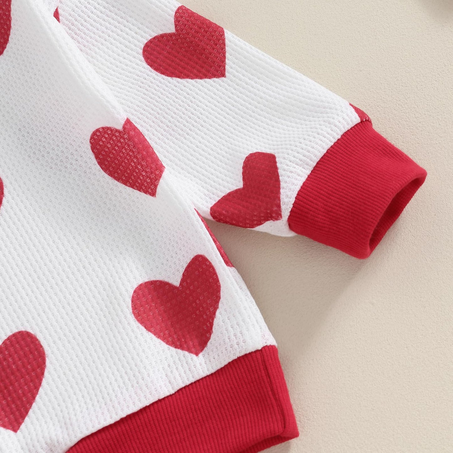 Kupretty Toddler Baby Girl Valentines Day Outfits Heart Waffle Knit Sweatshirts And Pants Set Fall Winter Spring Clothes (Red, 1