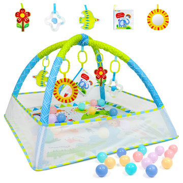 Dr.Rapeti Baby Play Gym Mat With Ball Pit Activity Gym Center Tummy Time Mat Thickened Mat Sensory Exploration Motor Skill Devel
