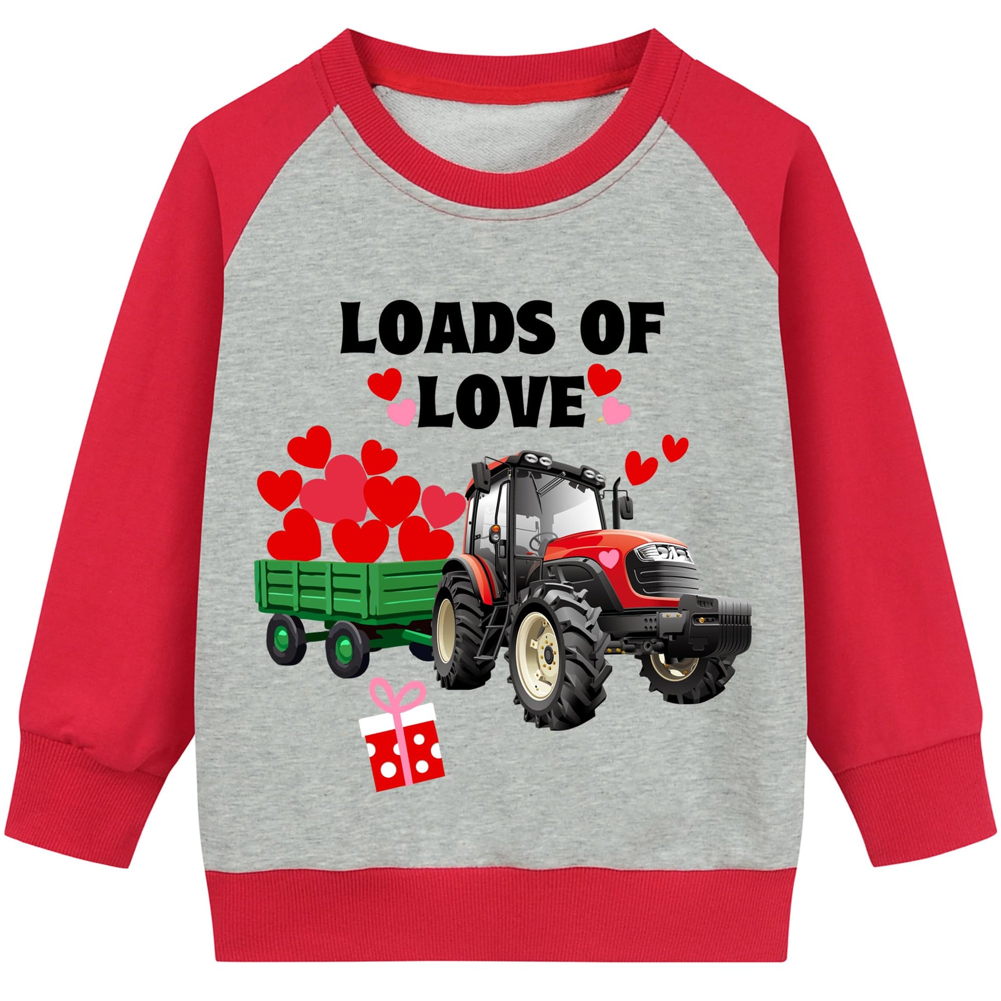 Ddsol Kids Boys Valentines Tractor Sweatshirt Pullover Girls Cotton Raglan Long Sleeve Tops Shirts Loads Of Love Heart Toddler C