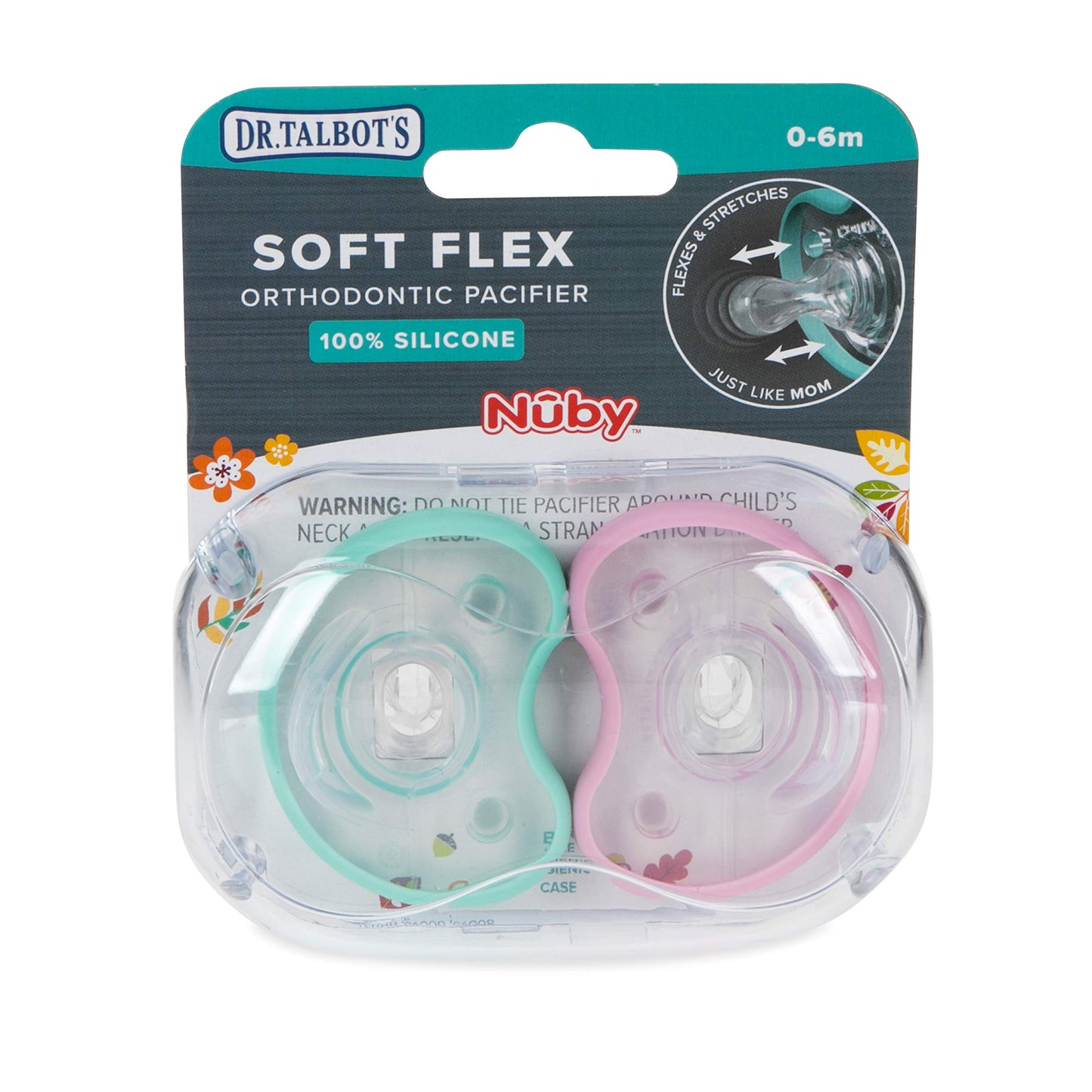 Dr. Talbot'S Soft-Flex Orthodontic Pacifiers 0-6 Months, Pink/Aqua, 2 Pack