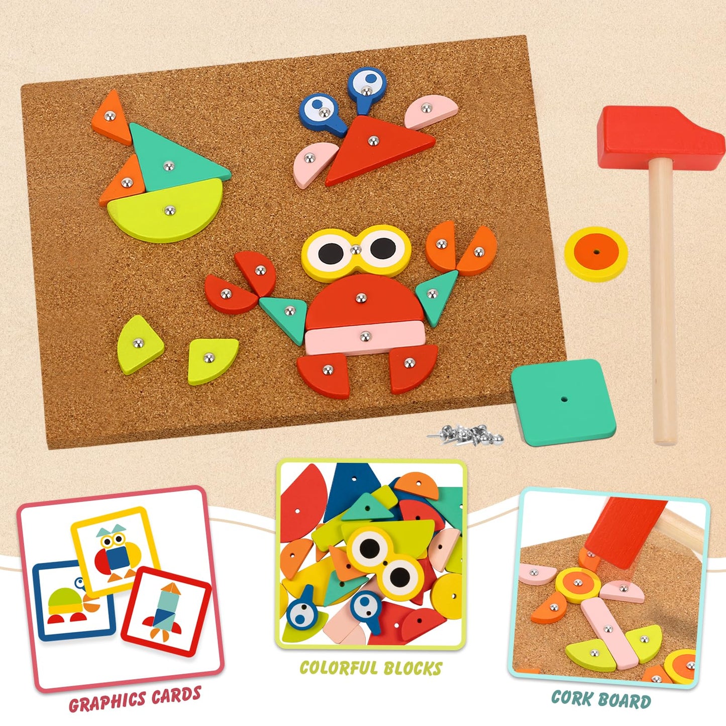 TOOKYLAND Fine Motor Toys, Toy Hammer and Nails Game is Montessori Toys That Exercise Childrens Hands-on Skills and Develop The