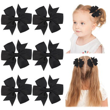 Choicbaby 3 Inches Hair Bows For Girls Black Grosgrain Ribbon Pinwheel Hair Bows Clips Toddler Bows Hair Clips For Birthday Baby
