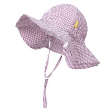 Dasmini Baby&Toddler Stripe Wide Brim Sun Hats Upf 50+ Sun Protection Beach Bucket Cap Cute Adjustable Hat (Red Checkered, 2-5T)