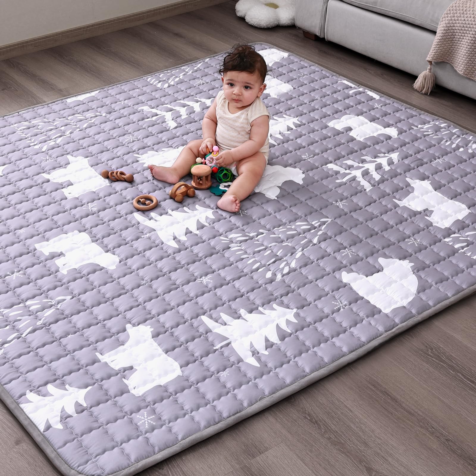Wonday Thick Baby Floor Playmat For Playpen, Bear Foldable Kids Crawling Mat 71 X 79 For Babies 6-12 Months, Infant Playpen Mat