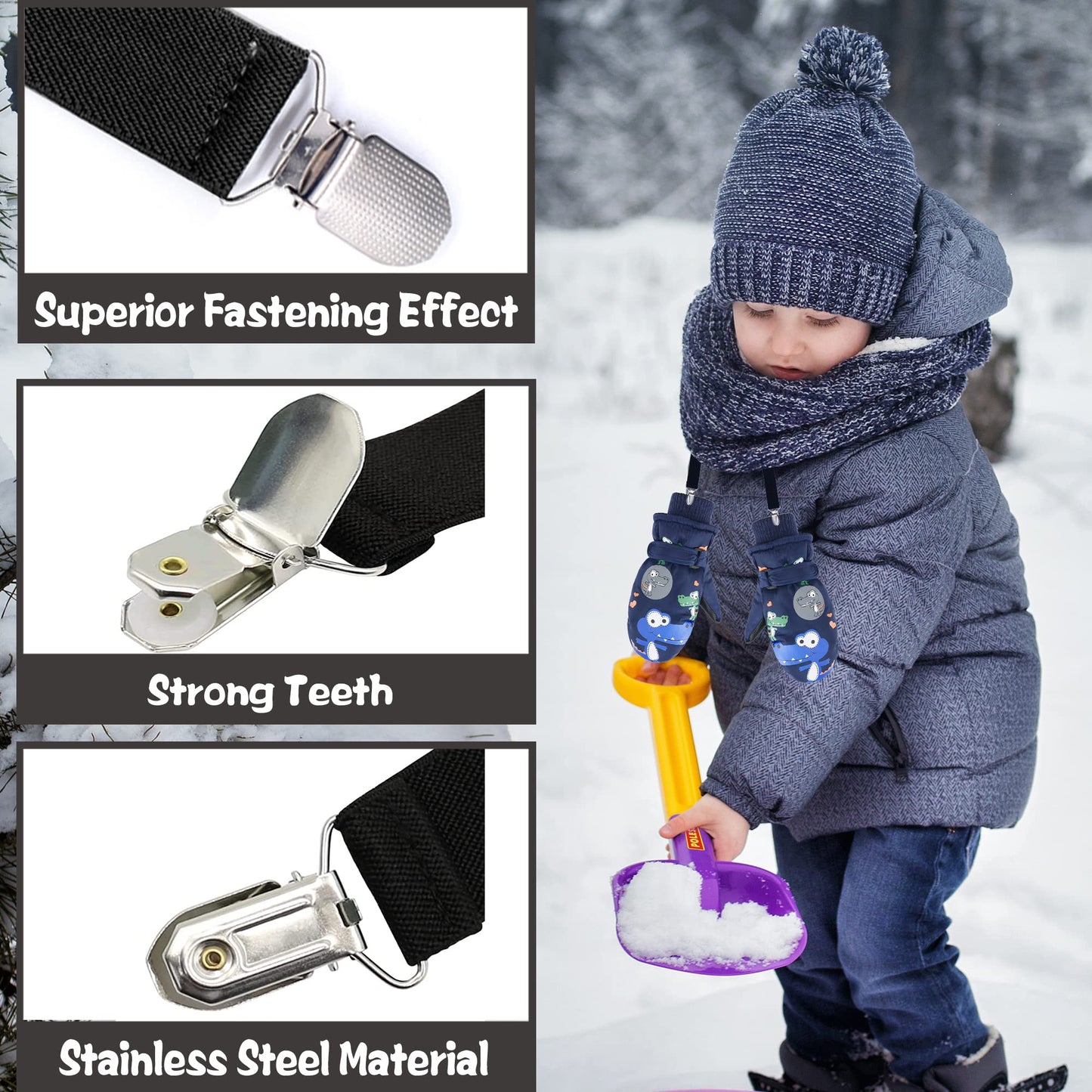 Uttpll Glove Clips Stainless Steel Gloves Clips For Kids Babys Toddlers Winter Boys Girls Elastic Mitten Clips 2 Pairs Black One