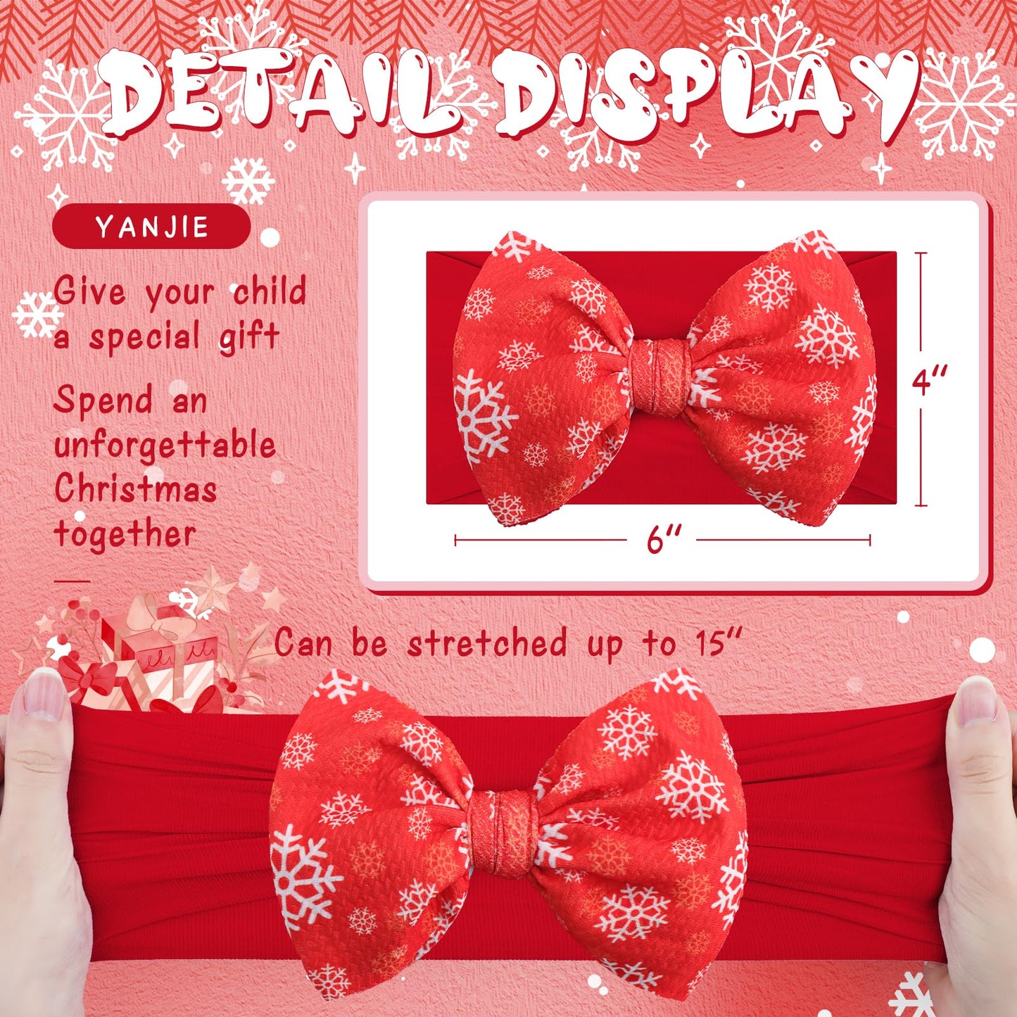 Yanjie Christmas Baby Girls Headbands Red Bow Pink Snowflake Headband Newborn Wide Headwraps Snowman Headband Hair Accessories I