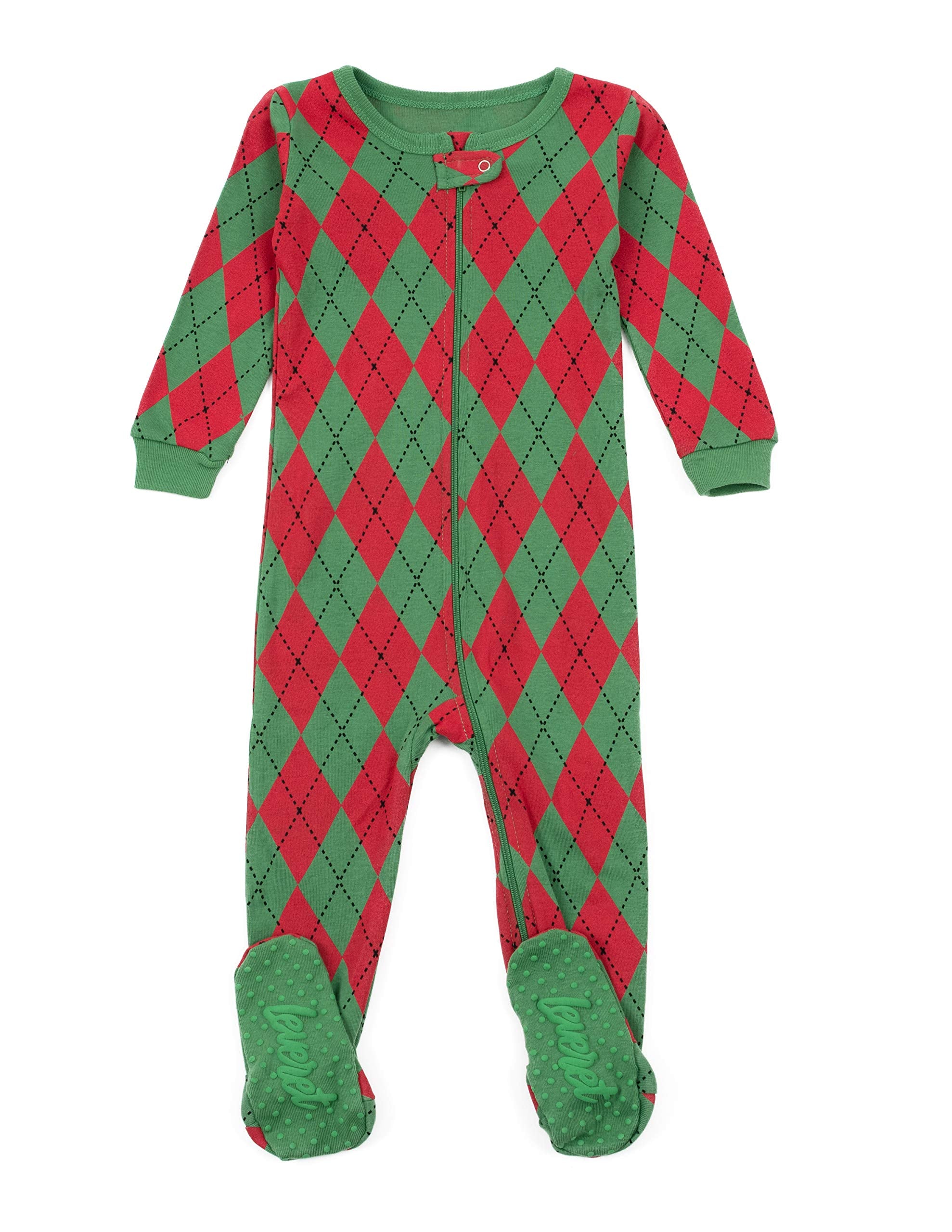Leveret Kids & Toddler Footed Pajamas Boys Girls 100% Cotton Argyle Red & Green WBBAPB08NCWYLZY