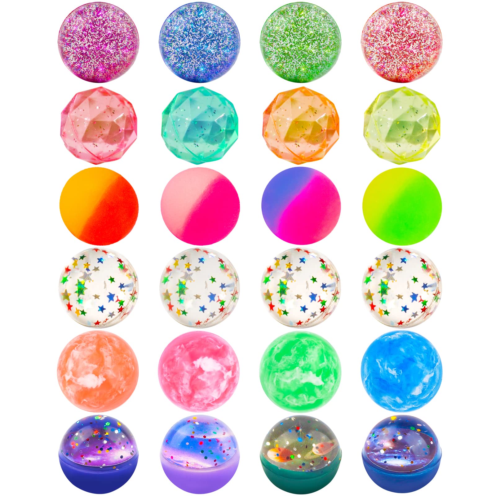 Ecoofor 24 Pieces Bouncy Balls 32mm Bounce Balls 6 Styles High Bouncing Balls Toys for Kids Party Favors Birthdays Gift Classroo