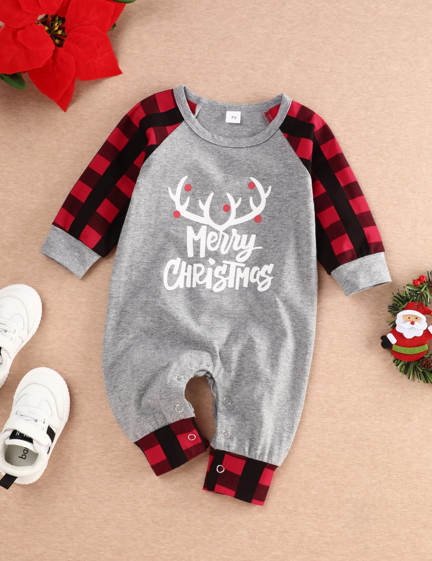 Hipea Newborn Baby Boy Christmas Clothes My First Christmas Outfit Plaid Romper Sleeve Jumpsuit Infant Outfit
