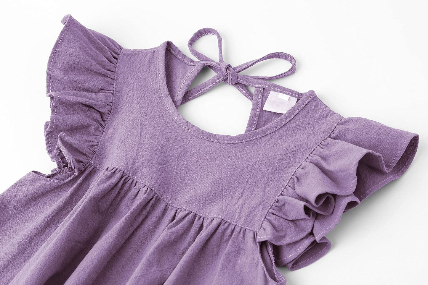 Lyxiof Toddler Baby Girl Cotton Linen Dress Ruffle Sleeve Halter Sleeveless Kids Casual Beach Dresses Purple 90Cm
