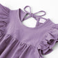 Lyxiof Toddler Baby Girl Cotton Linen Dress Ruffle Sleeve Halter Sleeveless Kids Casual Beach Dresses Purple 100Cm